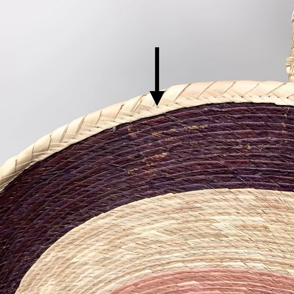 MISA Los Angeles Mykonos Circle Circular Straw Tote Bag Natural Purple Pink